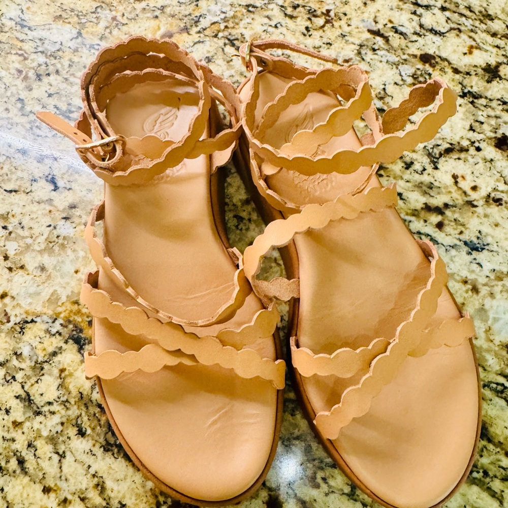 Ancient Greek Sandals Tan Scalloped Platform Sandals - Picture 2 of 8